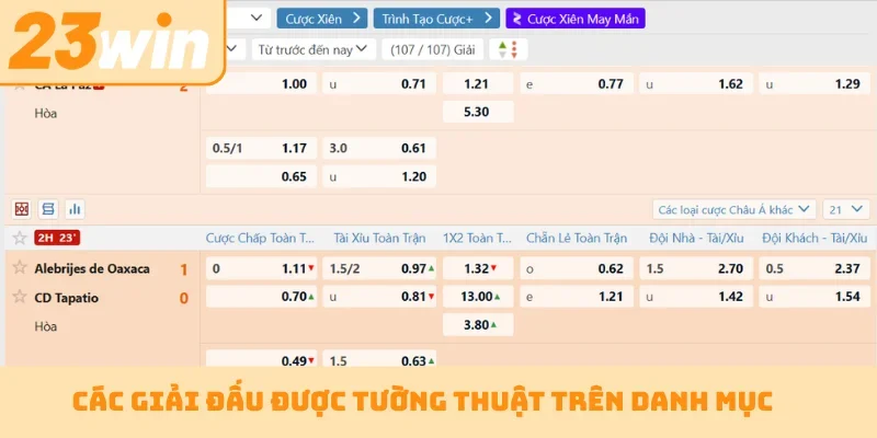 Các giải đấu được tường thuật trên danh mục
