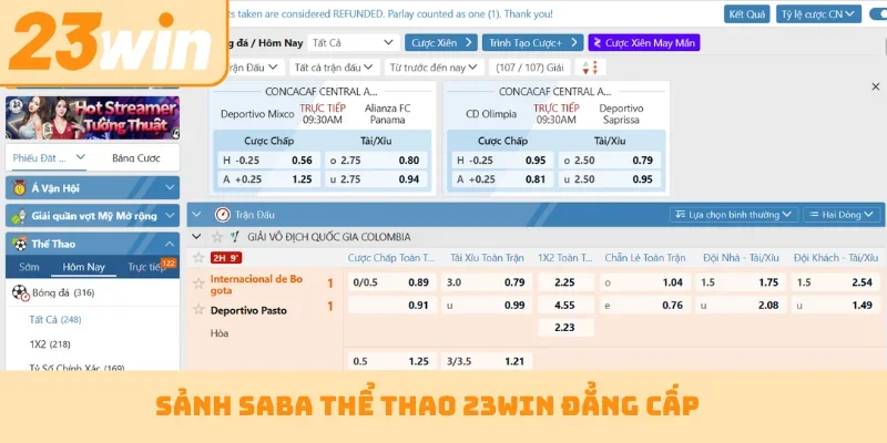 Sảnh SABA thể thao 23WIN đẳng cấp