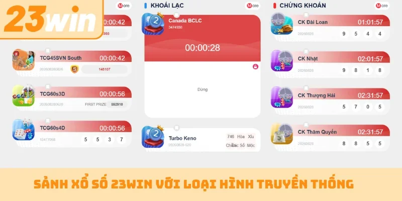 Sảnh xổ số 23WIN với loại hình truyền thống